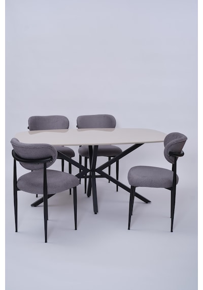 Çapraz Polo Demir High Gloss Yemek Masa Sandalye Takımı 90x160 Krem