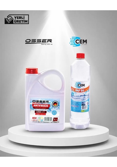 Cem Car Care Saf Su Ütü Ve Akü Suyu 1 Lt , Osser Antifriz 3 Lt Kırmızı-42 Derece