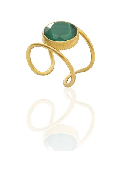 Kadir Jewellery 22 Ayar Altın Kaplama Kadın Zirkon Taşlı Yüzük Ördek Yeşil