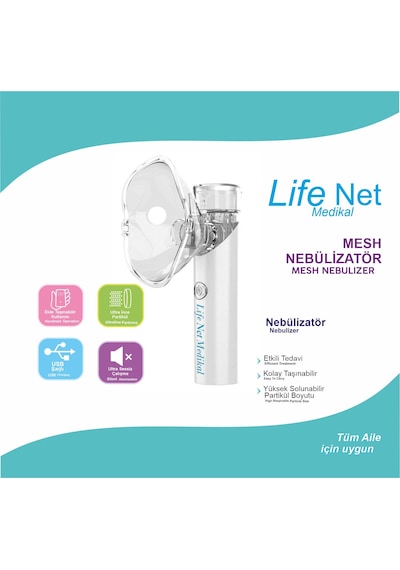 Life Net Medikal Taşınabilir Mesh Nebülizatör Süper Sessiz, Yeni Nesil Şarzlı Yetişkin & Çocuk S600b