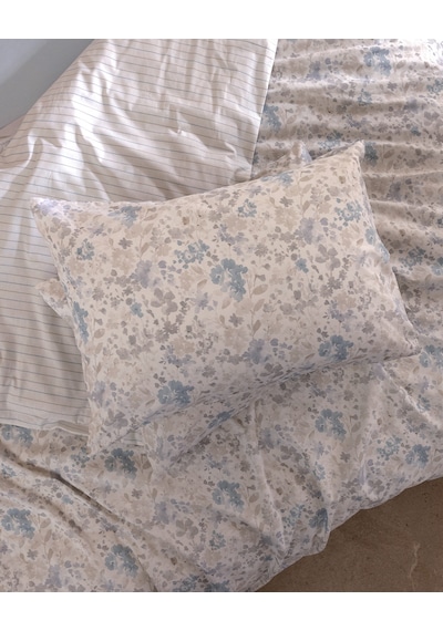 Madame Coco Laurence Tek Kişilik %100 Pamuk Ranforce Baskılı Çarşaflı Nevresim Takımı - Mavi/bej 8684427334478 Çok Renkli