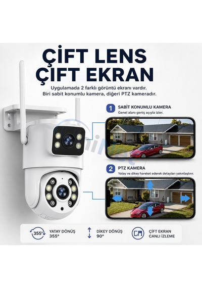 Uninet 6mp Çift Lensli Wifi Döner Başlıklı Ptz Güvenlik Kamerası Insan Takibi, Gece Görüşü, Çift Yönlü Ses Ve Nvr Desteği