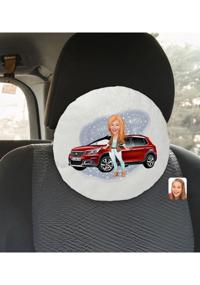 Kişiye Özel Plakalı Kadın Peugeot 2008 Karikatürlü Yuvarlak Araç (503989040)