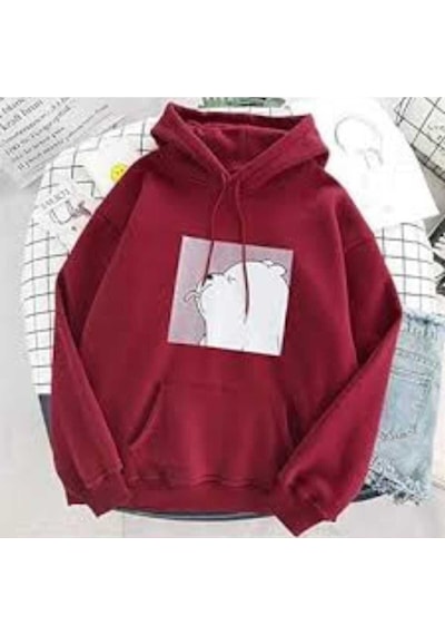 Kozia Outdoors Malkoçbey White Bear Baskılı Kapüsonlu Oversize Unisex Swetşhirt Bordo Bordo