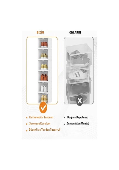 Katlanabilir, 6'lı Ayakkabı Saklama Kutusu, Pratik Organizer