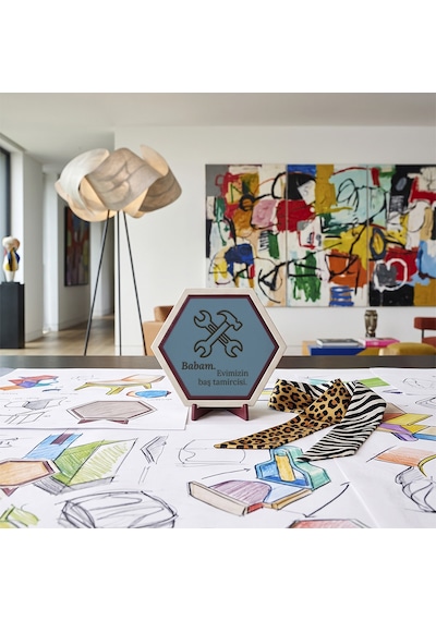 Minimalist Tasarım Evimizin Baş Tamircisi Baba Masaüstü Aksesuarı, Çalışma Masaları İçin Özel, Şık Bir Tamamlayıcı 10x10 Cm, Gök Mavi