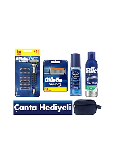 Sensor 3 Makine 22'li Yedek Tıraş Bıçağı , Tıraş Köpüğü , Erkek Deodorant , Seyahat Çantası