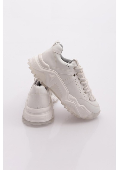 Dgn 65119-22y Kadin Bağcikli Kalin Taban Sneakers Ayakkabi Beyaz Cilt