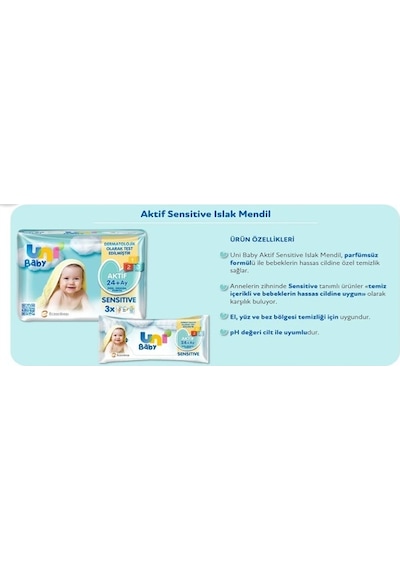 Uni Baby Aktif Sensitive Bebek Islak Mendil 24+ Ay 3X52 Adet-9031864495979