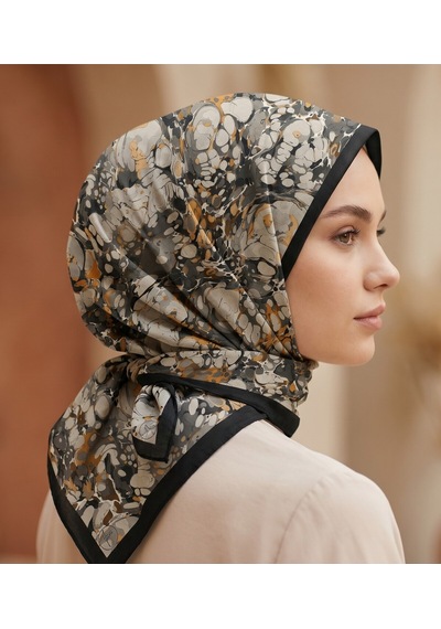 Ochre Desen 90x90cm Matte Cotton Eşarp Siyah - Vizon