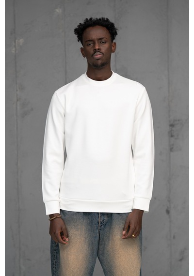 Fbı Slimfit Modal Kumaş Baharlık Sıfır Yaka Likralı Sweatshirt Beyaz