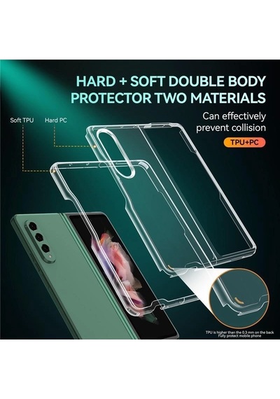 Samsung Galaxy Uyumlu Z Fold 3 Sert Kristal Kapak Koruma Kılıf - Şeffaf