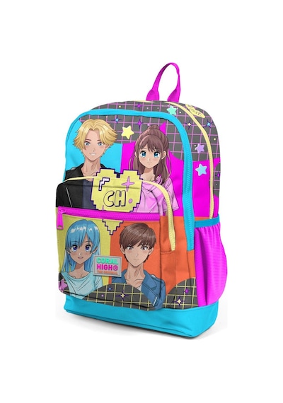Coral High Kids Gri Mavi Pembe Anime Desenli Dört Bölmeli Okul Sırt Çantası 23737