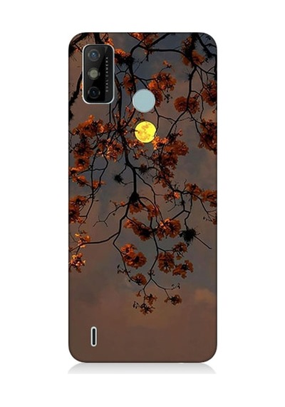 Tecno Spark 6 Go Uyumlu Ay İçinde Kırmızı Ağaç Dalı Desenli Silikon Kılıf