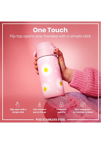Ion8 - Paslanmaz Çelik Çocuk Suluk - Papatyalar - 400 Ml - Sızdırmaz Çok Renkli