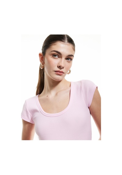 Koton Pamuklu Slim Fit Kısa Kollu Bisiklet Yaka Tişört Pembe 5sak50240ek Gül