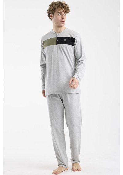 Sementa Blok Detaylı Regular Fit Pijama Takım - Gri Gri