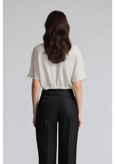 Defacto Cropped Fit Gömlek Yaka Keten Görünümlü Kısa Kollu Bluz C7799ax25spwt32 Beyaz
