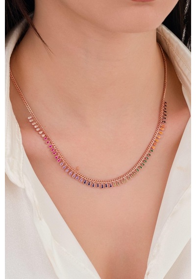 Gümüş Rose Bronz Renkli Zirkon Taşlı Damla Kolye