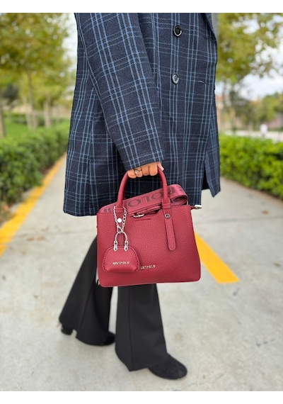 Just Polo Yeni Sezon 3 Bölmeli Yumuşak Deri Şık El Ve Omuz Çantası Shopper 22 X 18 Cm Bordo