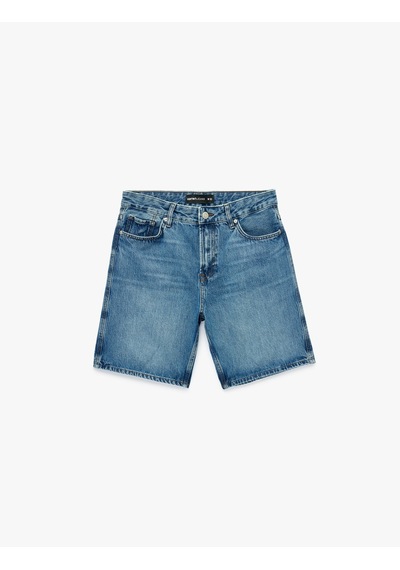Koton Pamuklu Cepli Straight Fit Bermuda Jean Şort Orta İndigo 6sam40309nd