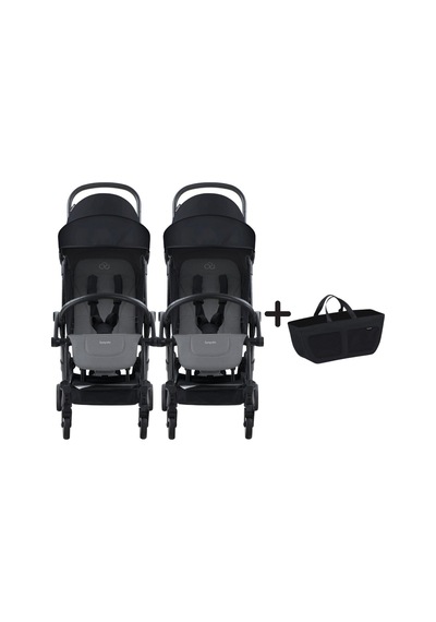 Bumprider Connect³ İkiz Bebek Arabası Black - Grey Melange & Yan Düzenleyici Çanta