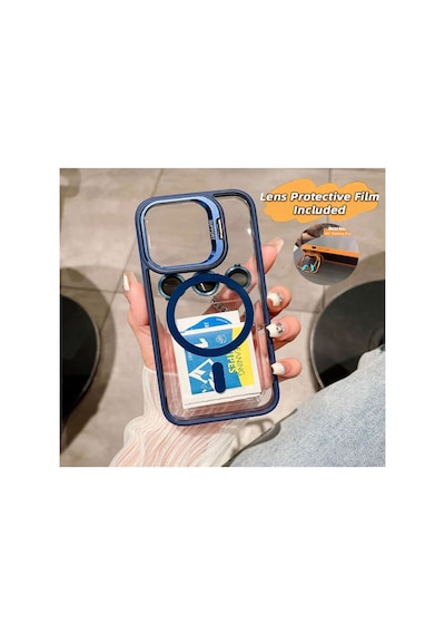 Apple iPhone Uyumlu 11 Kılıf Magsafe Krom Mika Kapak Renkli Silikon Çerceve +lens Koruyucu Cam Set Kamera Standlı Renk013