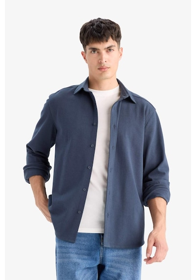 Defacto Regular Fit Polo Yaka Penye Uzun Kollu Gömlek E9023ax25wnnv86 Lacivert