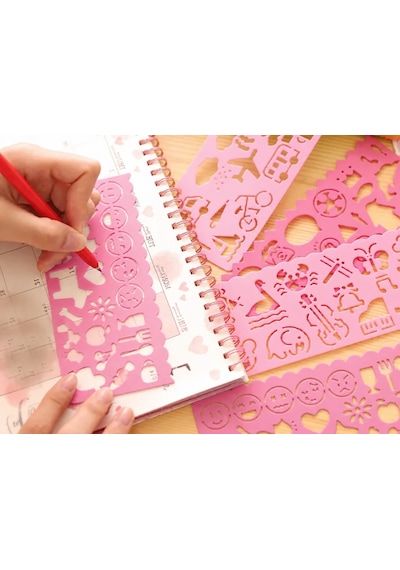 3d Baskı Günlük Nesneler Ve Emoji Çizim Şablonu - Çoklu Desen Kalıbı - Pembe