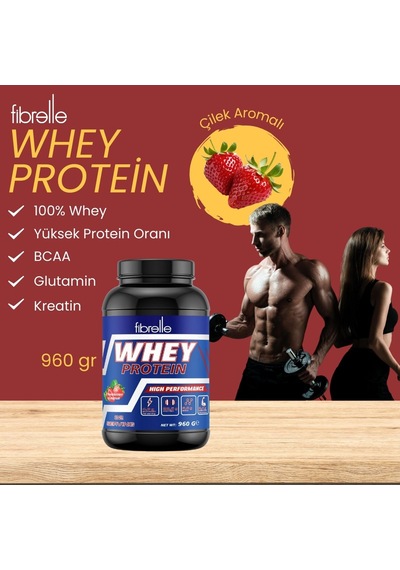 Fibrelle Whey Protein Çilek Aromalı 960 G Protein Tozu 32 Servis Çilek