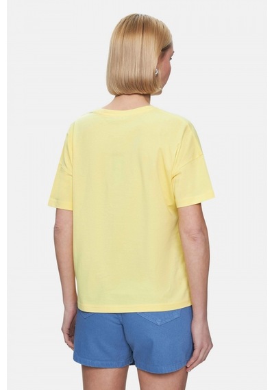 Avalon Açık Sarı Bisiklet Yaka Baskılı Oversize Kadın Tshirt Açık Sarı