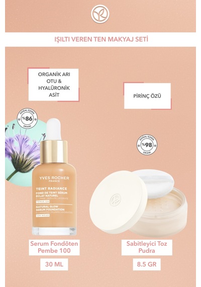 Yves Rocher Işıltı Veren Ten Makyaj Seti- Serum Fondöten 30ml & Toz Pudra 8.5 G- Pembe 100