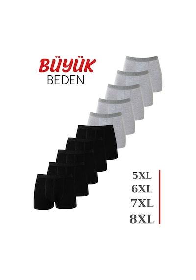 Arma Yıldız Erkek Gri - Siyah Büyük Beden Boxer Pamuklu Likralı 10'lu Paket Çok Renkli