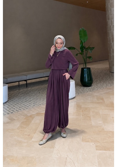 Riella Butik Hera Oysho Kumaş Oversize Günlük Tesettür Takım Mor
