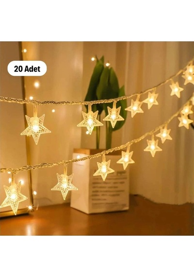 Biishe 20 Adet Mini Yıldız Led 5 Metre Günışığı Rengi Dekoratif Led Renkli