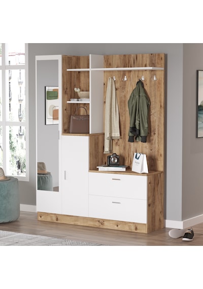 Robin Home Bella Aynalı Raflı Vestiyer Ayakkabılık Portmanto
