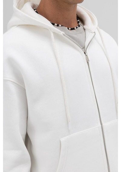 Vamos Basic Fermuarlı Oversize Kapüşonlu Sweatshirt Ekru