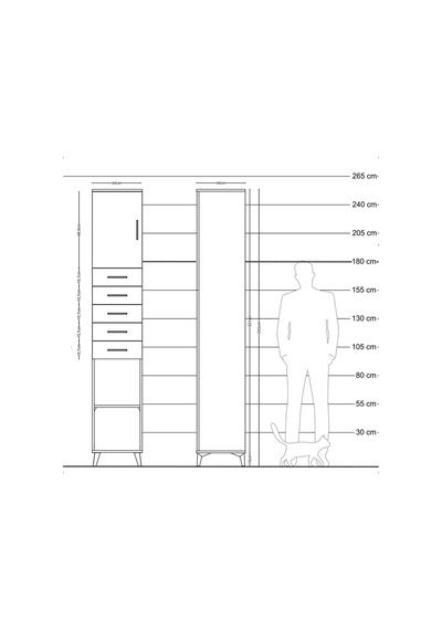 Hyperion Dolap 3 Raflı 5 Çekmeceli Tek Kapaklı 44x44x243 Aytaşı-çam Aytası
