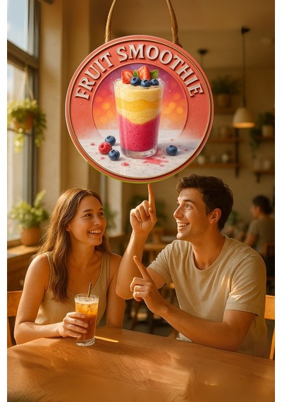 Fruit Smoothie Temalı Kapı Süsü Tablosu, Renkli Meyveli Uv Baskılı Yazlık Cafe Büfe Duvar Dekoru