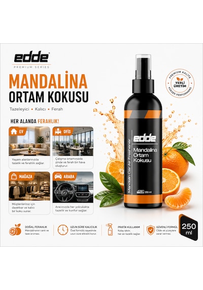 Edde Mandalina Kokulu Araba Araç Oto Ortam Kokusu Araç Içi Kokuları Oto Parfümü 250 Ml Oto Detailing 250ml
