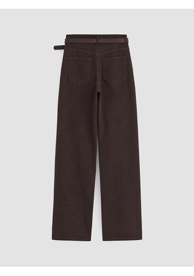 Lcwaıkıkı Classic Kahverengi Beli Kemerli Straight Fit Kadın Jean Pantolon