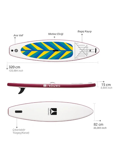 Maldivler Serisi Şişme Sup Board Bordo Stand Up Paddle Board 320 82 15 Cm