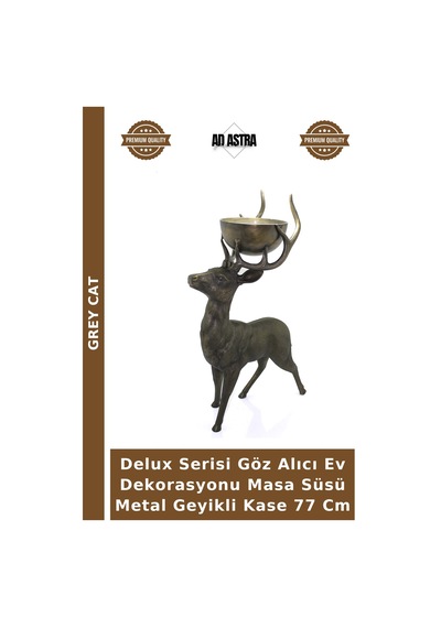 Delux Serisi Göz Alıcı Ev Dekorasyonu Masa Süsü Metal Geyikli Kase 77 Cm