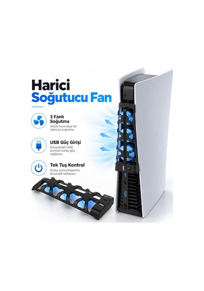Ps5 Uyumlu 3 Fanlı Harici Soğutucu, Usb Bağlantılı Konsol Soğutma Fanı, 3 Kademeli Hız Ayarlı, Kolay Takılabilir Oyun Konsolu Aksesuarı Beyaz
