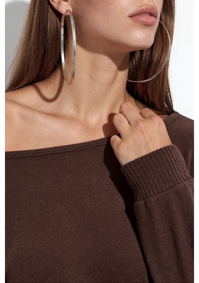 Hiccup Busem Kadın Kısa Bisiklet Yaka Sweatshirt Kahverengi