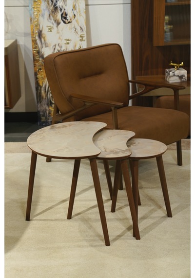 Berlin 3'lü Zigon Sehpa &100 Mdf Buz Gri Mermer Desen