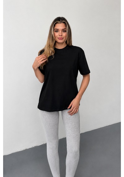 Stilera Kadın Oversize Basic Kısa Kollu Bisiklet Yaka Düz Tişört Siyah
