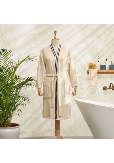 Karaca Home Minka Off White Lacivert Sonil %100 Pamuk S/M Bornoz Karaca Home Minka Off White Lacivert Sonil %100 Pamuk S/M Bornoz