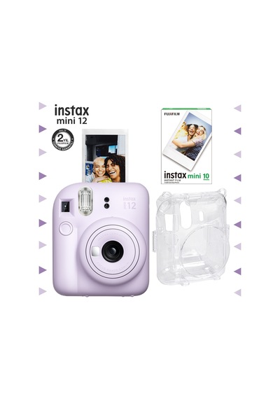 Fujifilm Instax Mini 12 Fotoğraf Makinesi + 10'lu Film + Şeffaf Kılıf Seti Lila