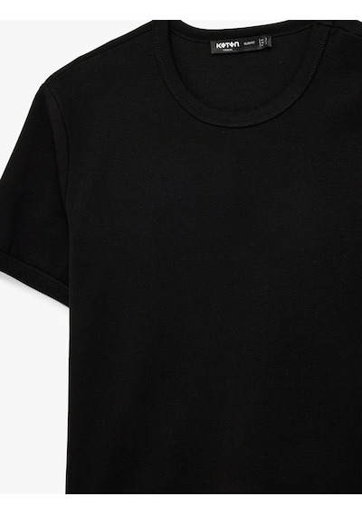 Koton Kısa Kollu Biyeli Pamuklu Tok Kumaş Bisiklet Yaka Slim Fit Tişört Siyah 6sam10278mk